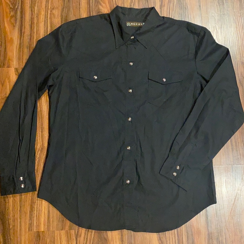 Nwot Roper Basic Solid Black Western Pocket Shirt - image 3
